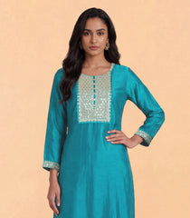 Teal Blue Festive straight fit kurta Set-RC5723