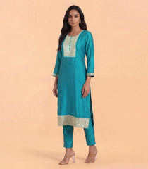 Teal Blue Festive straight fit kurta Set-RC5723