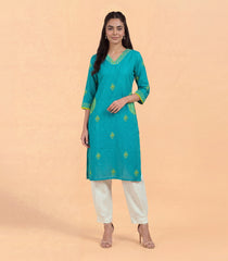 Teal blue and yellow casual kurta-RC5724