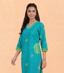 Teal blue and yellow casual kurta-RC5724