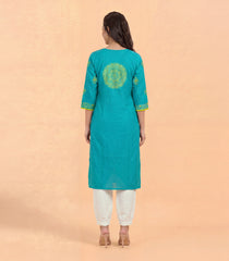 Teal blue and yellow casual kurta-RC5724