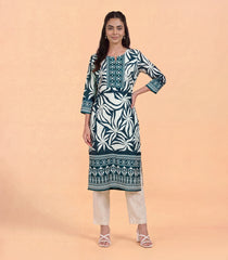 Teal Green & White Printed Kurta-RC5719