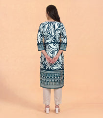 Teal Green & White Printed Kurta-RC5719