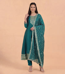 Teal Green Embroidered Anarkali Festive Set-RC5742
