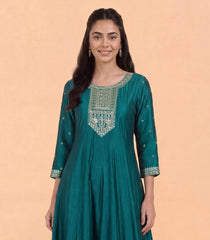 Teal Green Embroidered Anarkali Festive Set-RC5742