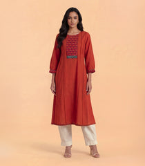 Terracotta Orange Printed Kurta-KR0890