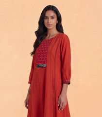 Terracotta Orange Printed Kurta-KR0890