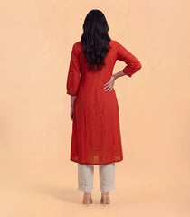 Terracotta Orange Printed Kurta-KR0890