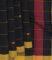 Black Handwoven Uppada Cotton Saree With Stripes