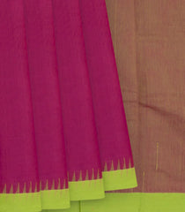 Pink Handloom Uppada Cotton Saree With Green Border-Pink