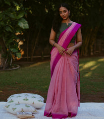 Baby Pink Handloom Uppada Khadi Cotton Saree-Baby Pink