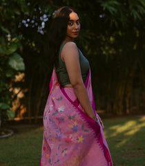 Baby Pink Handloom Uppada Khadi Cotton Saree-Baby Pink