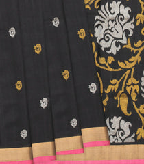 Black Handloom Uppada Silk Saree With Annam Motif Buttas-Black