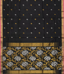 Black Handloom Uppada Silk Saree With Annam Motif Buttas-Black