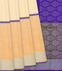 Cream Handloom Uppada Silk Saree With Stripes-Cream