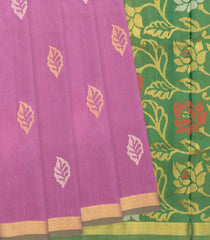 Lilac Handloom Uppada Silk Saree With Leaf Motifs-Lilac