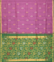 Lilac Handloom Uppada Silk Saree With Leaf Motifs-Lilac