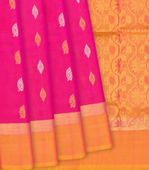 Pink Handloom Uppada Silk Saree With Floral Motifs-Pink