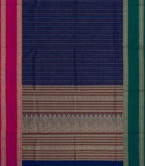 Dark Blue Handloom Village Cotton Saree With Checks-Dark Blue