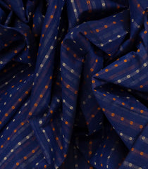 Dark Blue Handloom Village Cotton Saree With Checks-Dark Blue