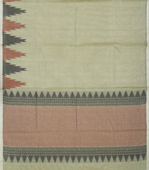 Cardamom Green Handloom Village Cotton Saree With Temple Border-Cardamom Green