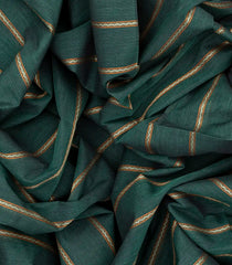 Dark Green Handloom Village Cotton Saree With Stripes and Animal motifs-Dark Green