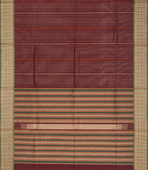 Crimson Handloom Village Cotton Saree With Stripes-Crimson