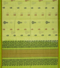 Pista Green Handloom Village Cotton Saree With Flower Motifs-Pista Green