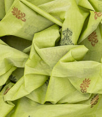 Pista Green Handloom Village Cotton Saree With Flower Motifs-Pista Green