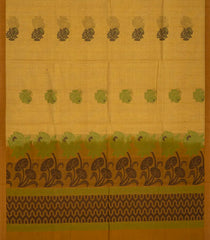 Olive Green Handloom Village Cotton Saree With Flower Motifs-Olive Green