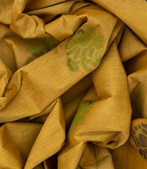 Olive Green Handloom Village Cotton Saree With Flower Motifs-Olive Green