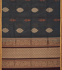 Dark Brown Handloom Village Cotton Saree With Traditional Motifs-Dark Brown