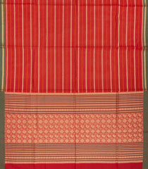 Red Handloom Village Cotton Saree With Stripes-Red