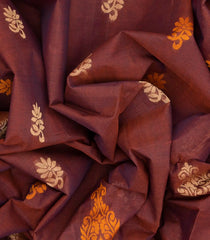 Brown Handloom Village Cotton Saree With Floral Motifs-Brown