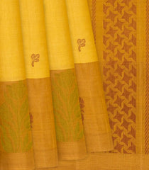 Lemon Green Handloom Village Cotton Saree With Floral Motifs-Lime Green