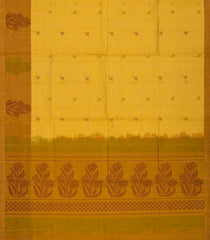 Lemon Green Handloom Village Cotton Saree With Floral Motifs-Lime Green