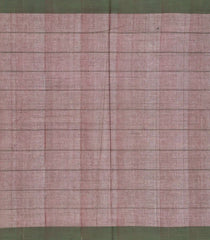 Dark Peach Handloom Village Cotton Saree With Square Butta And Checks-Dark Peach