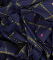 Navy Blue Handloom Village Cotton Saree With Annam Motifs And Checks-Navy Blue