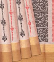 Dusty Pink Handloom Village Cotton Saree With Floral Motifs-Dusty Pink