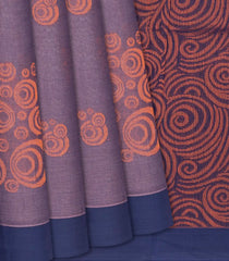 Lilac Handloom Village Cotton Saree With Floral Motifs-Lilac