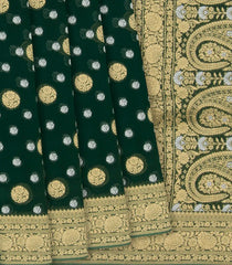 Bottle Green Woven Blended Khaddi Georgette Saree With Floral Butta & Corner Paisley Butta-Bottle Green