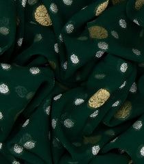 Bottle Green Woven Blended Khaddi Georgette Saree With Floral Butta & Corner Paisley Butta-Bottle Green