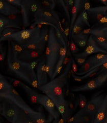 Black Blended Pashmina Kani Saree With Floral Motifs & Red Border-Black