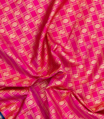Pink Handloom Korvai Kanchipuram Silk Saree With Checks & Buttas-KA15778