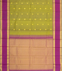 Olive Green Handloom Kanchipuram Silk Saree With Stripes & Buttas-KA15951