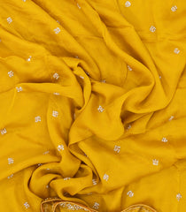 Yellow Woven Blended Silk Saree With Embroidered Floral Motifs-EN1833