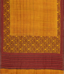 Mustard Woven Tussar Silk Saree With Stripes & Printed Floral Motifs-TU3125