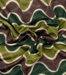 Olive & Sage Green  Printed Chanderi Cotton Saree With Zari Border-CC1474