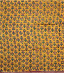 Mustard Printed Tussar Silk Saree With Floral Motifs In Border-TU3685