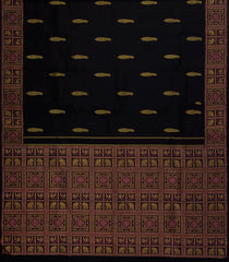 Black Handloom Kanchipuram Silk Saree With Bomkai Border & Pallu-KA15400